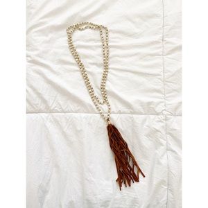 Beaded Wrap Necklace with Leather Tassel